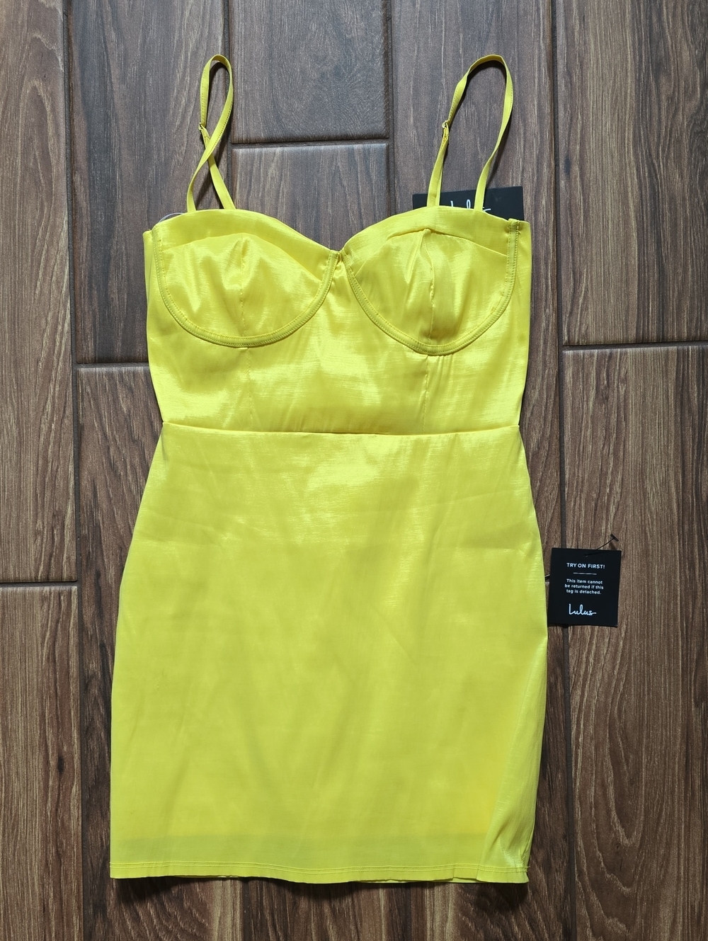 Lulu's Canary Yellow Bustier Spaghetti-Strap Mini Dress